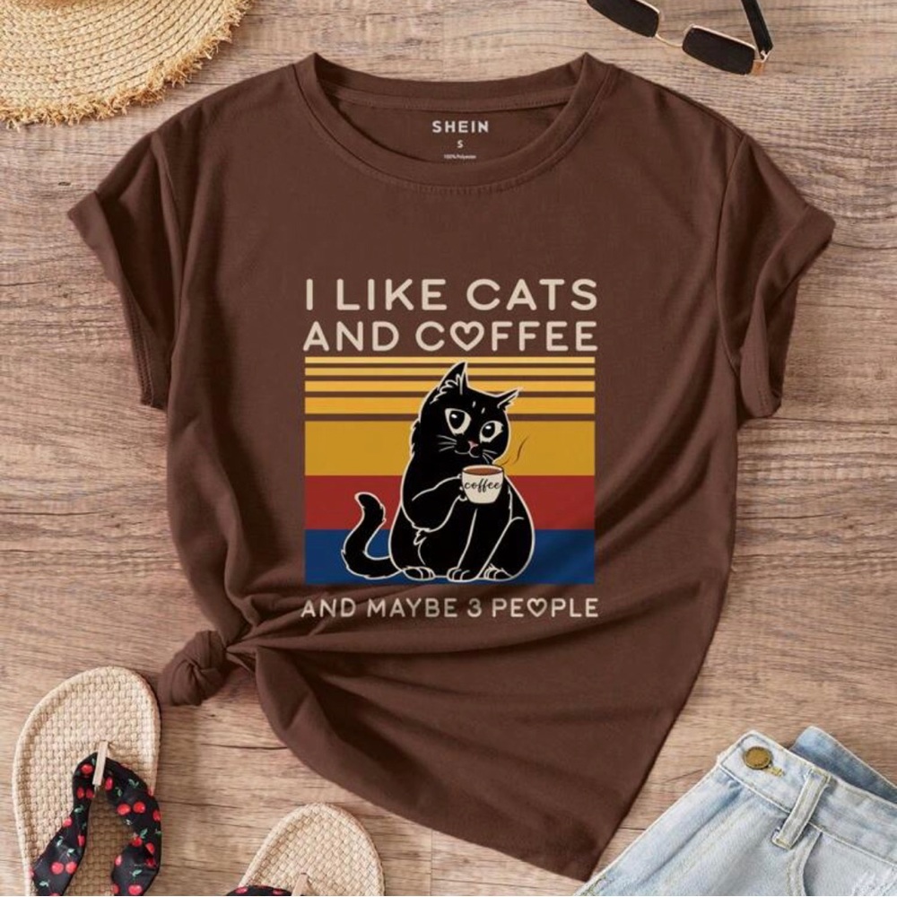 Shein Cats & Coffee Women’s Tee NWOT